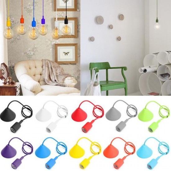 E27/E26 1M Silicone Home Ceiling Pendant Light Bulb Holder Hanging Lamp Socket Fixture