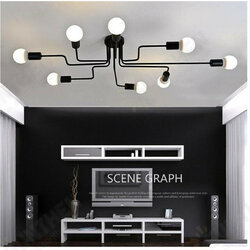 Industrial Edison 8 Lights Semi Flush Ceiling Light E27 Vintage Wrought Iron Large Without Bulbs Industrial Edison 8 Lights Semi Flush Ceiling Light E27 Vintage Wrought Iron Large Without Bulbs