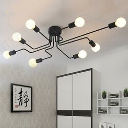 Industrial Edison 8 Lights Semi Flush Ceiling Light E27 Vintage Wrought Iron Large Without Bulbs Industrial Edison 8 Lights Semi Flush Ceiling Light E27 Vintage Wrought Iron Large Without Bulbs