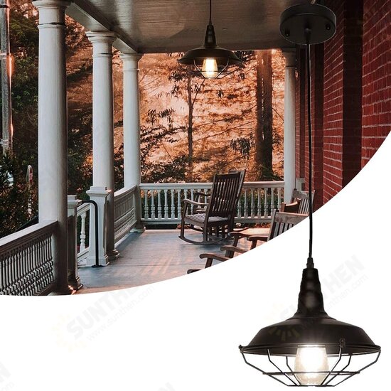 Farmhouse Pendant Light Industrial Rustic Black Hanging Light Ceiling Lamp Fixture Lighting with Cage Shade for Kitchen Island Restaurant Dining Room