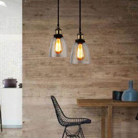 110V E26/E27 Vintage Industrial Pendant Light Bell-like Glass Shade Without Bulb