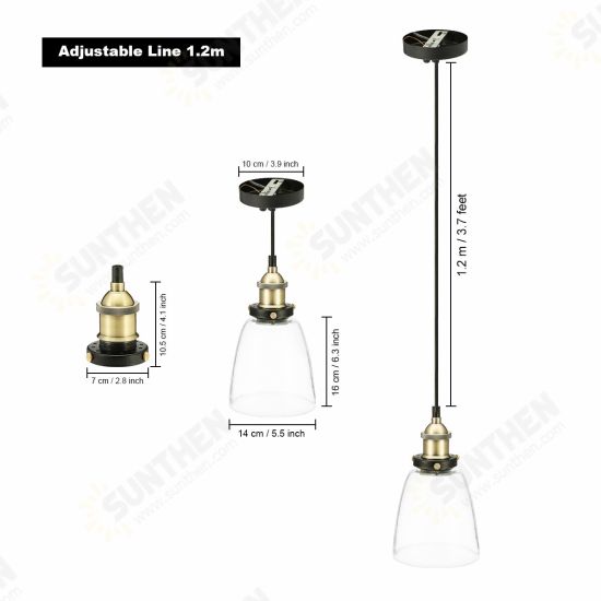 110V E26/E27 Vintage Industrial Pendant Light Bell-like Glass Shade Without Bulb