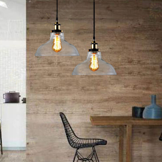 E27 220V Vintage Industrial Pendant Light Horn-like Glass Shade Without Bulb