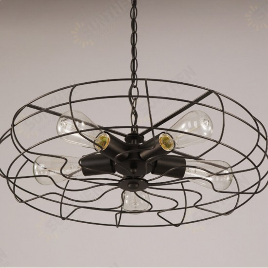 Loft Industrial Wind Guest Dining Cafe Chandelier American Retro Wrought Iron Fan Ceiling Lamp Bar Table Internet Cafe Chandelier