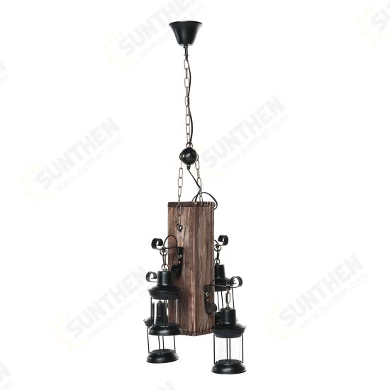 Rustic Wood 4 Heads Industrial Chandelier Iron Ceiling Lamp Pendant Light