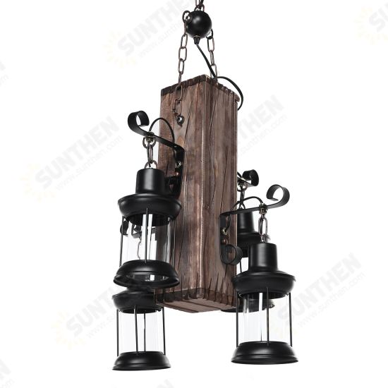 Rustic Wood 4 Heads Industrial Chandelier Iron Ceiling Lamp Pendant Light