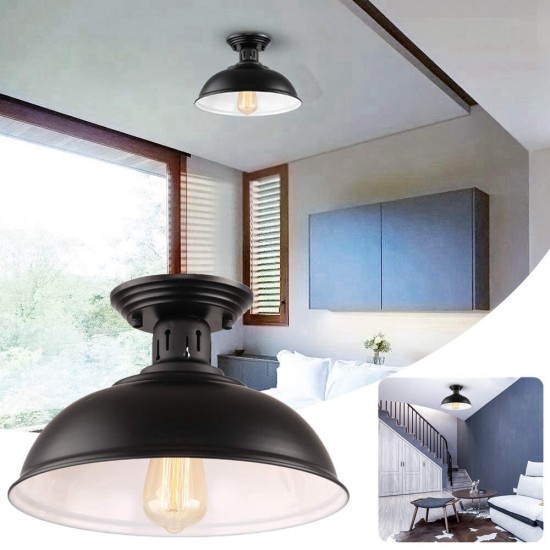 Semi Flush Mount Ceiling Light Fixture Farmhouse Black Close to Ceiling Light Industrial Decor Lamp for Kitchen Bedroom Living Room Hallway Entryway