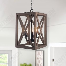 3-Light Candle Style Lantern Rectangle Chandelier With Wood Without Bulbs 3-Light Candle Style Lantern Rectangle Chandelier With Wood Without Bulbs