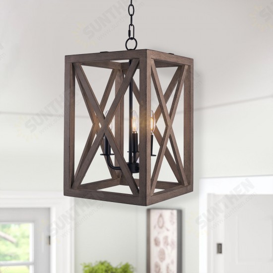 3-Light Candle Style Lantern Rectangle Chandelier With Wood Without Bulbs 3-Light Candle Style Lantern Rectangle Chandelier With Wood Without Bulbs