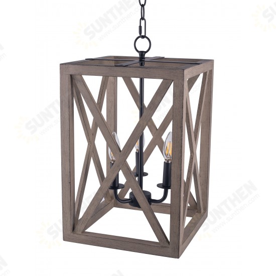 3-Light Candle Style Lantern Rectangle Chandelier With Wood Without Bulbs 3-Light Candle Style Lantern Rectangle Chandelier With Wood Without Bulbs