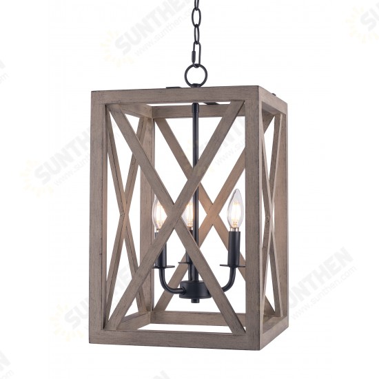 3-Light Candle Style Lantern Rectangle Chandelier With Wood Without Bulbs 3-Light Candle Style Lantern Rectangle Chandelier With Wood Without Bulbs
