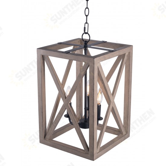 3-Light Candle Style Lantern Rectangle Chandelier With Wood Without Bulbs 3-Light Candle Style Lantern Rectangle Chandelier With Wood Without Bulbs