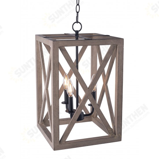 3-Light Candle Style Lantern Rectangle Chandelier With Wood Without Bulbs 3-Light Candle Style Lantern Rectangle Chandelier With Wood Without Bulbs
