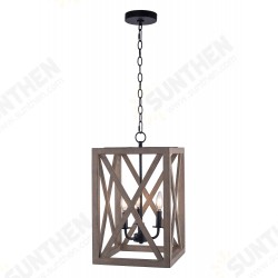 3-Light Candle Style Lantern Rectangle Chandelier With Wood Without Bulbs 3-Light Candle Style Lantern Rectangle Chandelier With Wood Without Bulbs