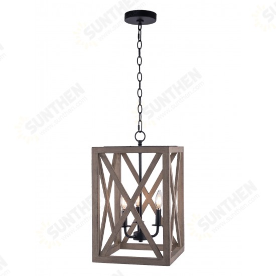 3-Light Candle Style Lantern Rectangle Chandelier With Wood Without Bulbs 3-Light Candle Style Lantern Rectangle Chandelier With Wood Without Bulbs