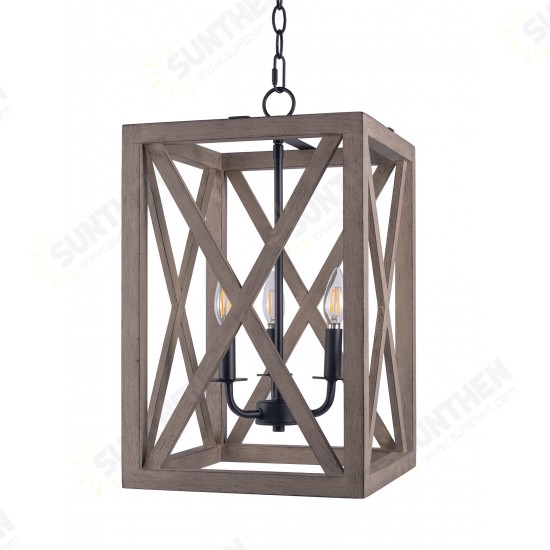 3-Light Candle Style Lantern Rectangle Chandelier With Wood Without Bulbs 3-Light Candle Style Lantern Rectangle Chandelier With Wood Without Bulbs