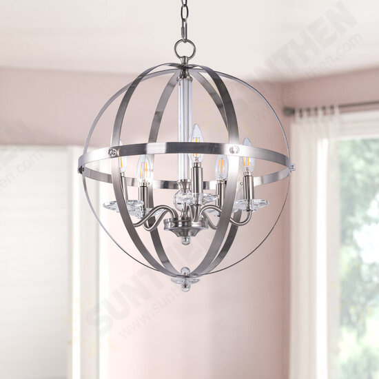 5-Light Candle Style Globe Chandelier Industrial Rustic Indoor Pendant Light Without Bulbs