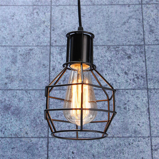 Vintage Industrial Pendant Ceiling Light Lamp Shade Metal Cage Black Cafe Loft Bar