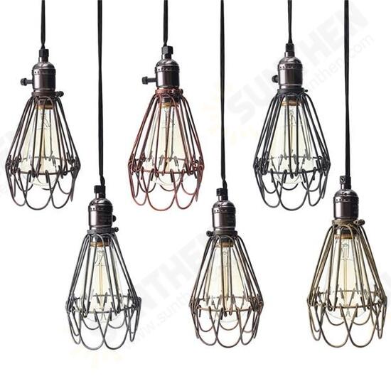 Vintage Pendant Trouble Light Bulb Guard Cage Ceiling Hanging Lampshade Fixture For Indoor Lighting