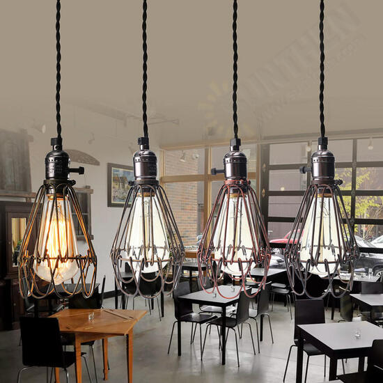 Vintage Pendant Trouble Light Bulb Guard Cage Ceiling Hanging Lampshade Fixture For Indoor Lighting Vintage Pendant Trouble Light Bulb Guard Cage Ceiling Hanging Lampshade Fixture For Indoor Lighting