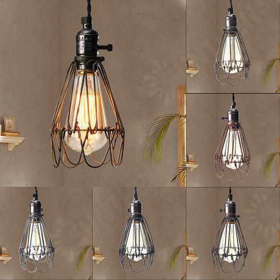 Vintage Pendant Trouble Light Bulb Guard Cage Ceiling Hanging Lampshade Fixture For Indoor Lighting