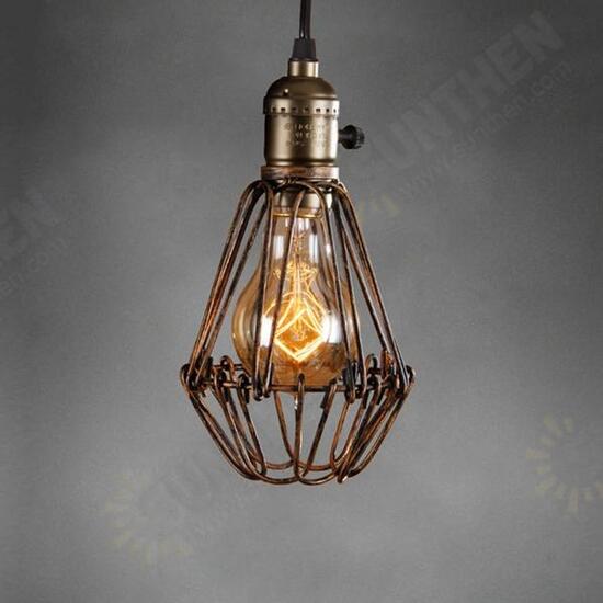 Vintage Pendant Trouble Light Bulb Guard Cage Ceiling Hanging Lampshade Fixture For Indoor Lighting