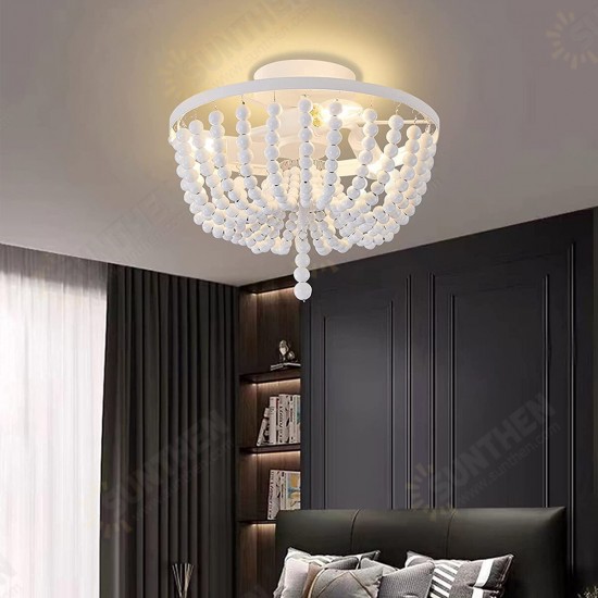 Wooden Bead Chandelier Lighting Fixture Retro Wood Ceiling Pendant Light White Without Bulbs Wooden Bead Chandelier Lighting Fixture Retro Wood Ceiling Pendant Light White Without Bulbs