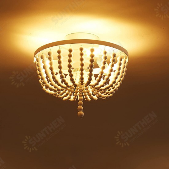 Wooden Bead Chandelier Lighting Fixture Retro Wood Ceiling Pendant Light White Without Bulbs Wooden Bead Chandelier Lighting Fixture Retro Wood Ceiling Pendant Light White Without Bulbs