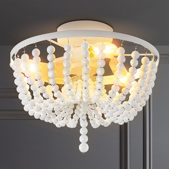 Wooden Bead Chandelier Lighting Fixture Retro Wood Ceiling Pendant Light White Without Bulbs