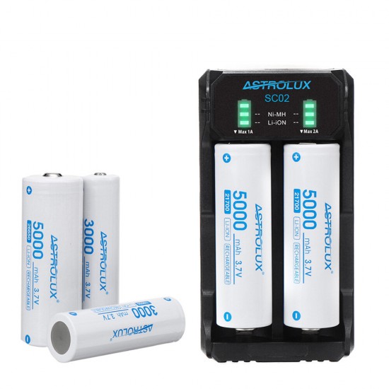 SC02 Type-C QC 3.0 Quick Charge USB Battery Charger Dual-slots For Li-ion/IMR/INR/ICR Ni-MH Ni-Cd 21700 18650 26650 Flashlight Battery