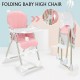 Portable Folding Baby High Chair Adjustable Plate Lockable Wheels PU Seat with Environmental Protection Material Stable for Kids