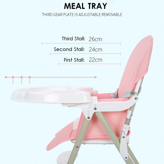 Portable Folding Baby High Chair Adjustable Plate Lockable Wheels PU Seat with Environmental Protection Material Stable for Kids