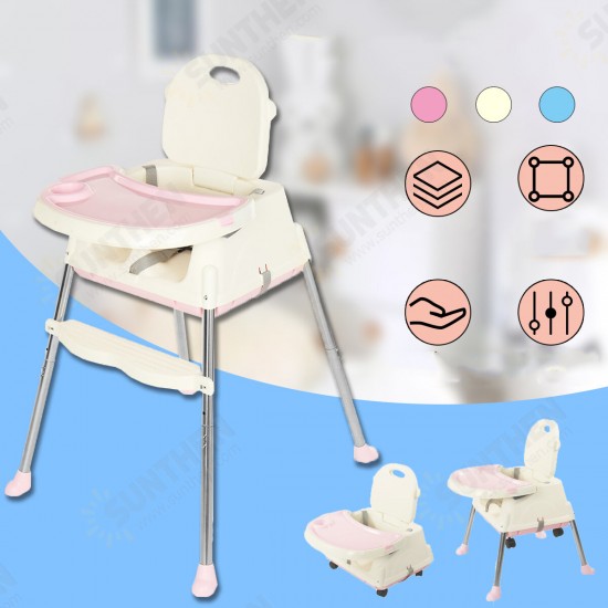 3 in 1 Adjustable Baby High Chair Table Convertible Play Seat Toddler Feeding with Tray Wheel