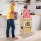 Toddler Standing Tower Kitchen Step Stool for Kids Foldable Learning Toddler Tower Wooden Child Kitchen Stool Helper with Keepers Non-Slip Mat and Write-on Wipe-Off Message Boards