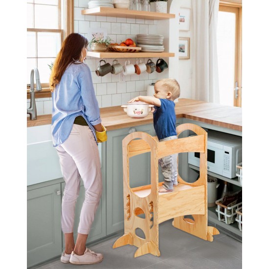 Toddler Tower Kitchen Step Stool for Toddler and Kids Learning Toddler Tower with Non-Slip Mat and Stable Base Adjustable Children Standing Tower for Kitchen Counter