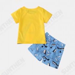 Boy's Cute Shark Cartoon Print T-Shirts Short-sleeved+ Pants Casual Clothing Set For 1-7Y Kids Boy's Cute Shark Cartoon Print T-Shirts Short-sleeved+ Pants Casual Clothing Set For 1-7Y Kids