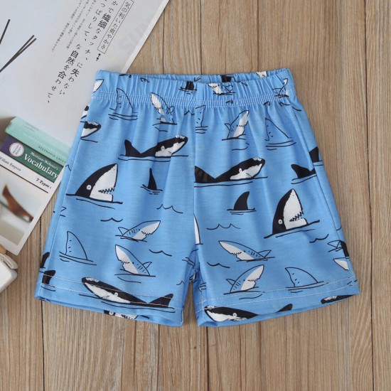 Boy's Cute Shark Cartoon Print T-Shirts Short-sleeved+ Pants Casual Clothing Set For 1-7Y Kids