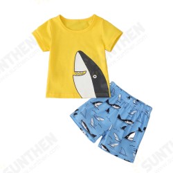 Boy's Cute Shark Cartoon Print T-Shirts Short-sleeved+ Pants Casual Clothing Set For 1-7Y Kids Boy's Cute Shark Cartoon Print T-Shirts Short-sleeved+ Pants Casual Clothing Set For 1-7Y Kids