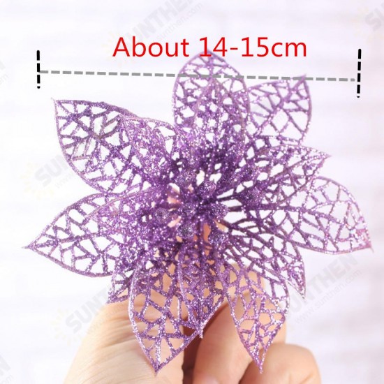 10Pcs Christmas Glitter Hollow Flower Decoration Flowers for Christmas Trees New Year Decorations