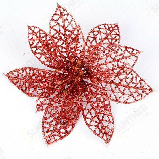 10Pcs Christmas Glitter Hollow Flower Decoration Flowers for Christmas Trees New Year Decorations