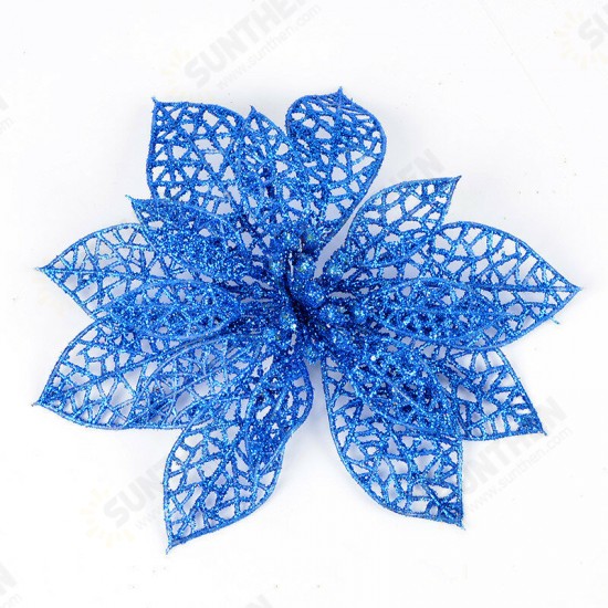 10Pcs Christmas Glitter Hollow Flower Decoration Flowers for Christmas Trees New Year Decorations