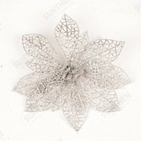 10Pcs Christmas Glitter Hollow Flower Decoration Flowers for Christmas Trees New Year Decorations