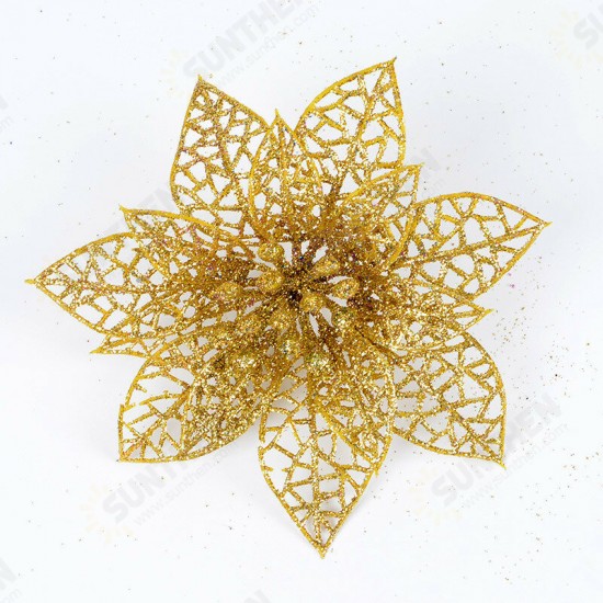 10Pcs Christmas Glitter Hollow Flower Decoration Flowers for Christmas Trees New Year Decorations