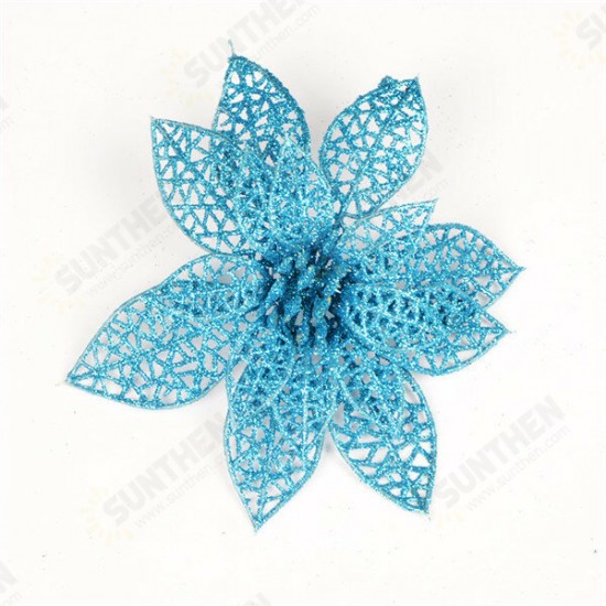 10Pcs Christmas Glitter Hollow Flower Decoration Flowers for Christmas Trees New Year Decorations