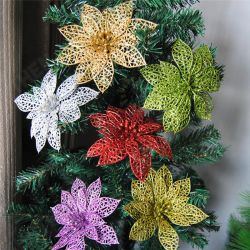 10Pcs Christmas Glitter Hollow Flower Decoration Flowers for Christmas Trees New Year Decorations 10Pcs Christmas Glitter Hollow Flower Decoration Flowers for Christmas Trees New Year Decorations