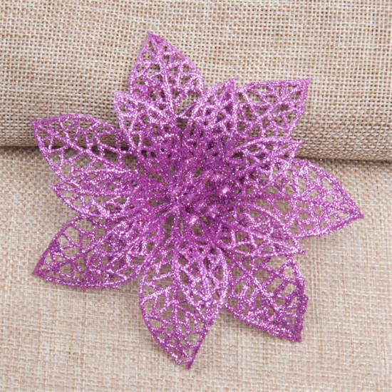 10Pcs Christmas Glitter Hollow Flower Decoration Flowers for Christmas Trees New Year Decorations