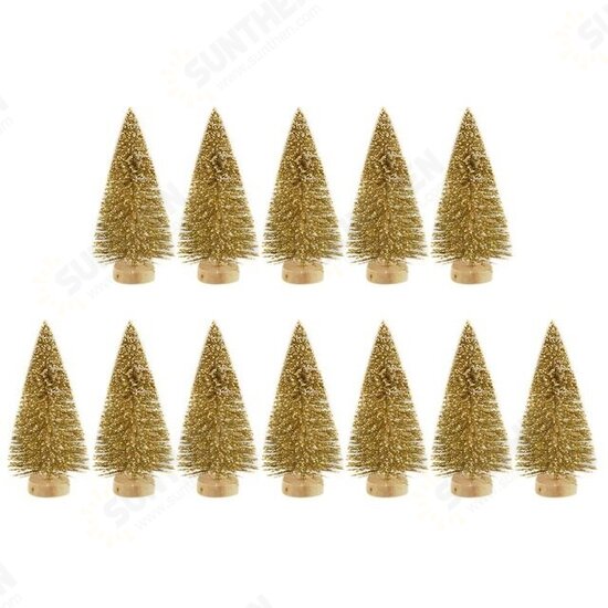 12 Pcs Mini Christmas Tree Sisal Silk Cedar Decor Small Christmas Tree Gold Silver Blue Green White Mini Christmas Tree