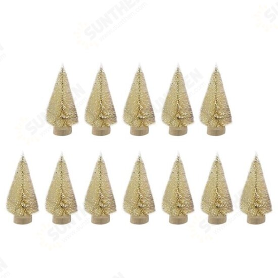 12 Pcs Mini Christmas Tree Sisal Silk Cedar Decor Small Christmas Tree Gold Silver Blue Green White Mini Christmas Tree