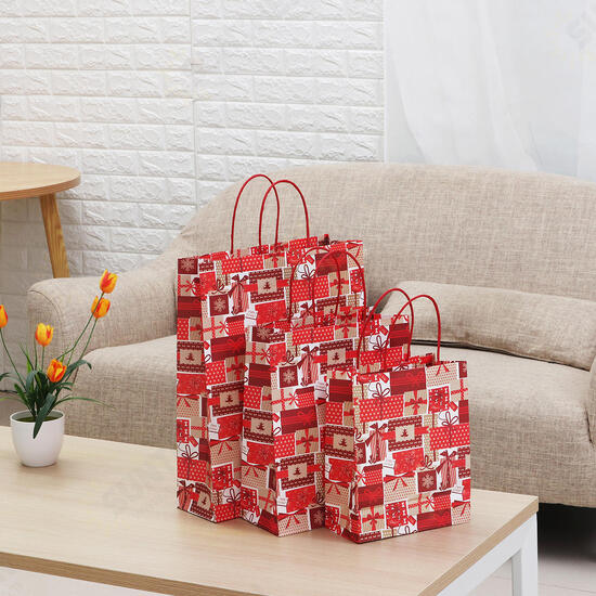 12pcs/lot Christmas Kraft Paper Bag Santa Gift Bag Candy Bag Christmas Party Sup