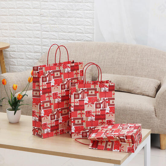 12pcs/lot Christmas Kraft Paper Bag Santa Gift Bag Candy Bag Christmas Party Sup